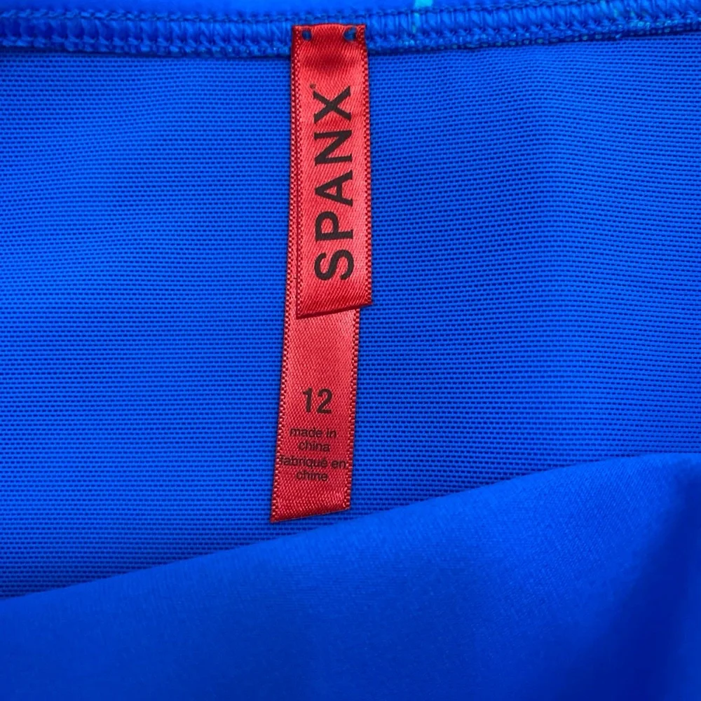 Spanx Flirty Skirted Swim Bottom Electric Blue Geo Bikini 12 NWT